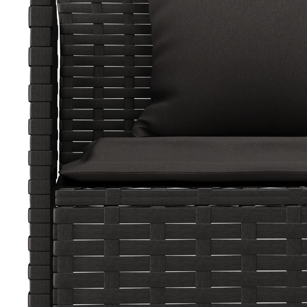 vidaXL L-shaped Garden Sofa with Cushions Black Poly Rattan