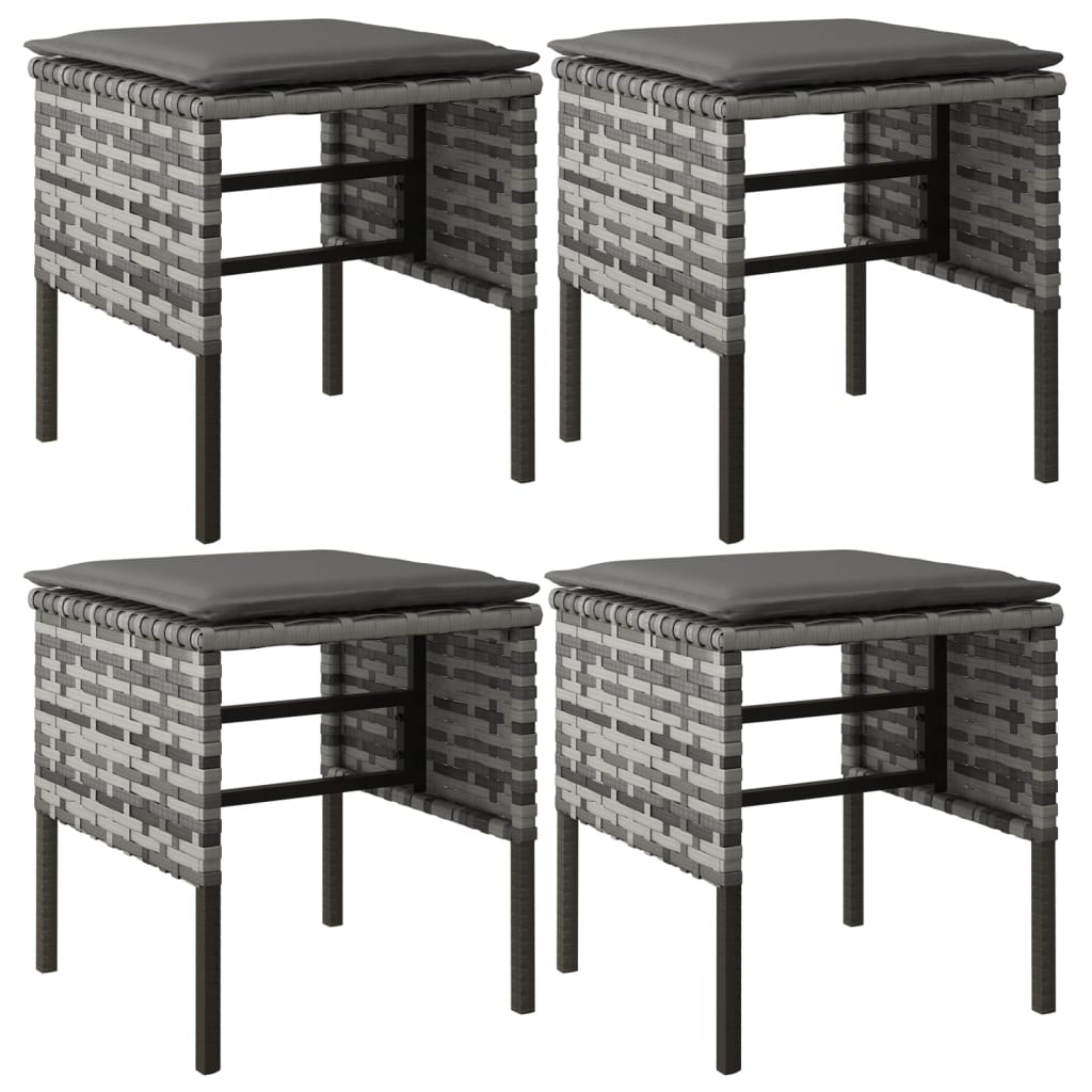 vidaXL Garden Footstools with Cushions 4 pcs Grey Poly Rattan