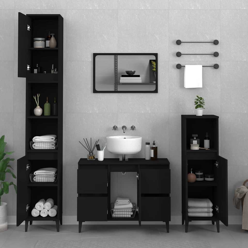 vidaXL Sink Cabinet Black 80x33x60 cm Engineered Wood