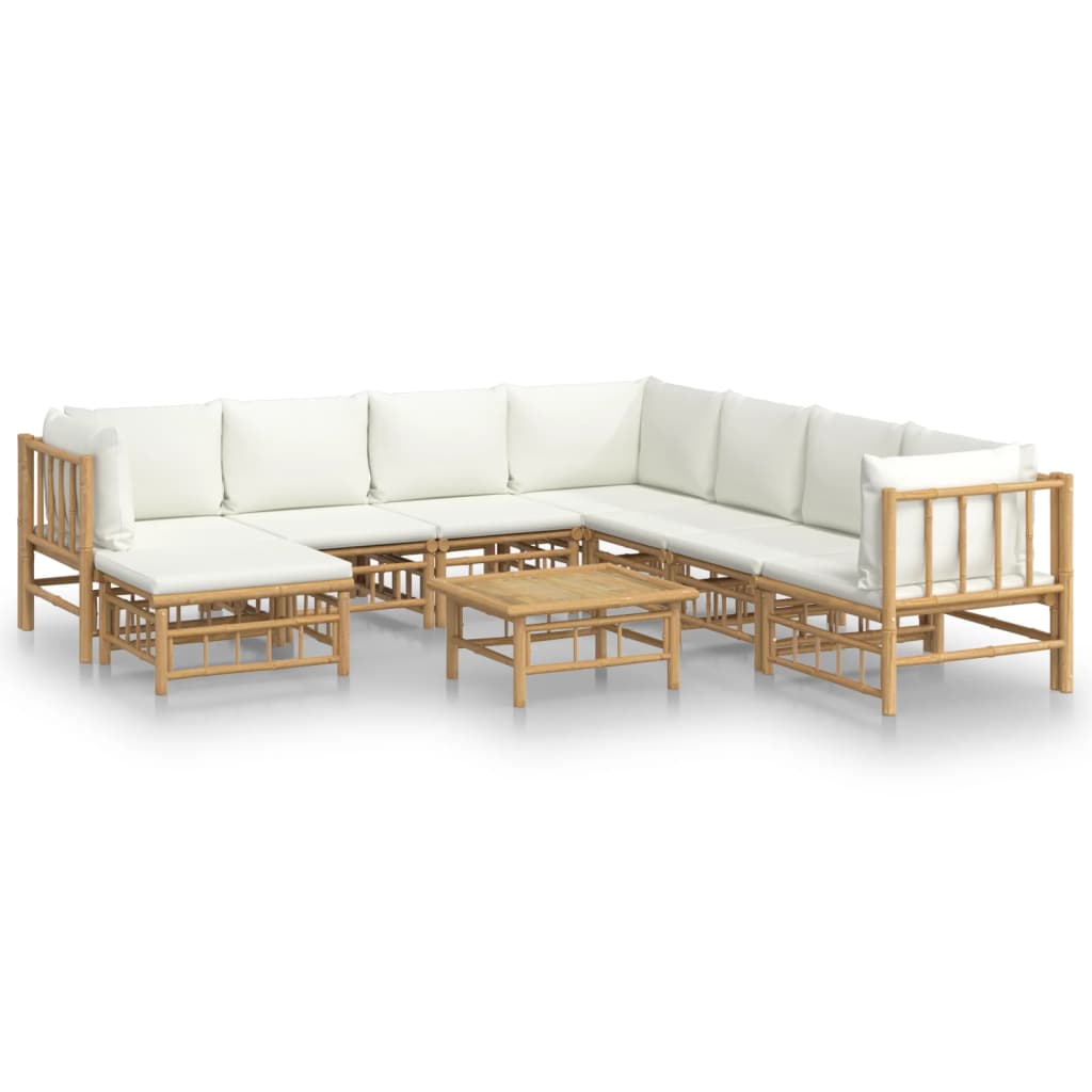 vidaXL 9 Piece Garden Lounge Set with Cream White Cushions  Bamboo