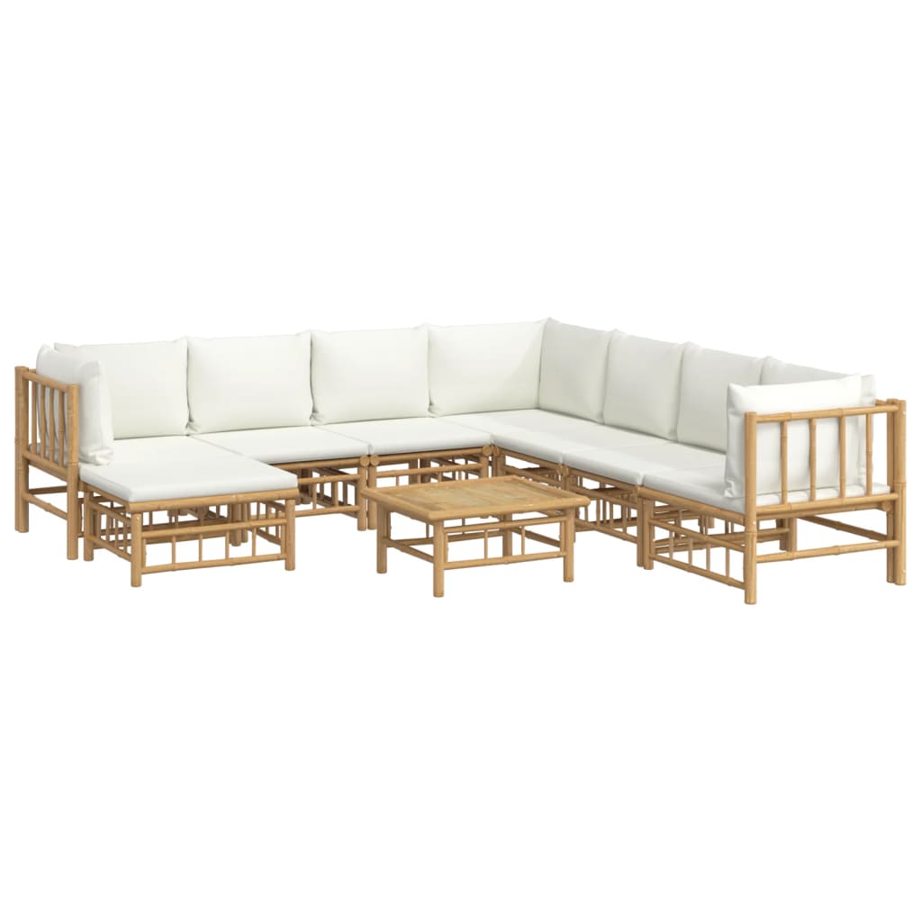 vidaXL 9 Piece Garden Lounge Set with Cream White Cushions  Bamboo
