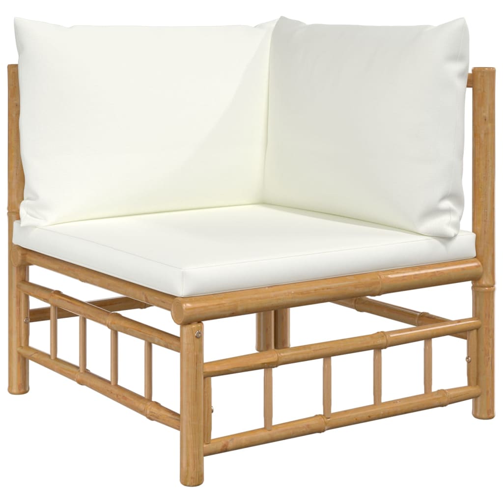 vidaXL 9 Piece Garden Lounge Set with Cream White Cushions  Bamboo