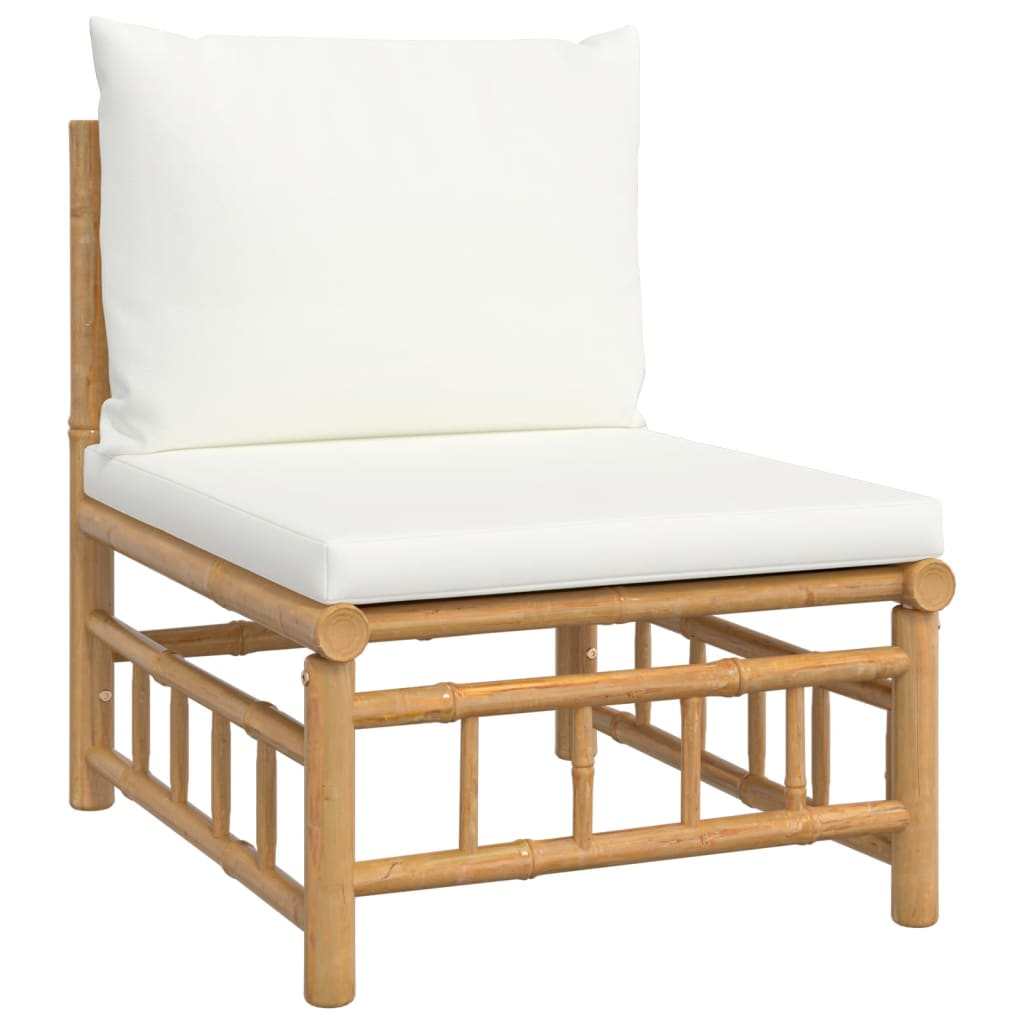 vidaXL 9 Piece Garden Lounge Set with Cream White Cushions  Bamboo