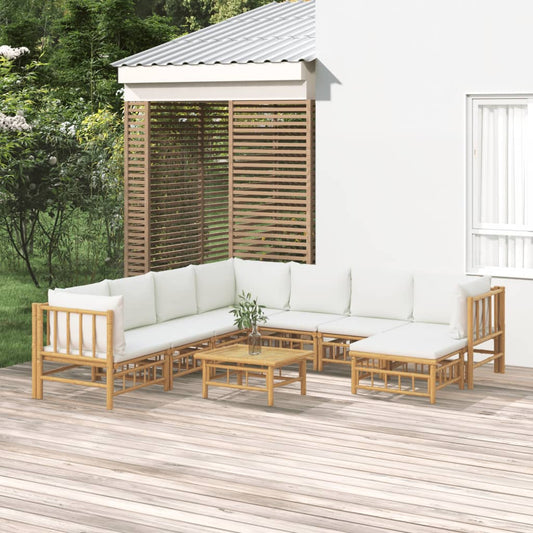 vidaXL 9 Piece Garden Lounge Set with Cream White Cushions  Bamboo