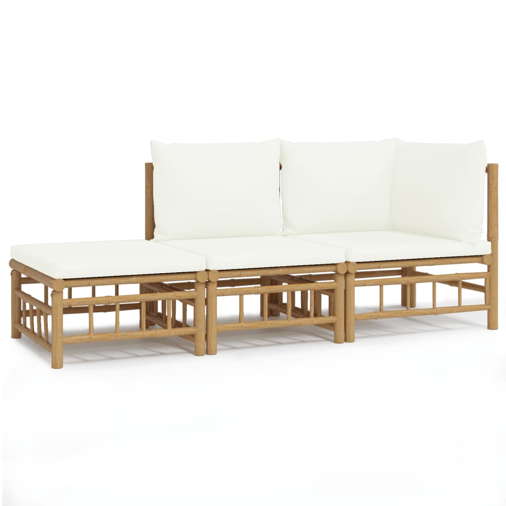 vidaXL 3 Piece Garden Lounge Set with Cream White Cushions  Bamboo