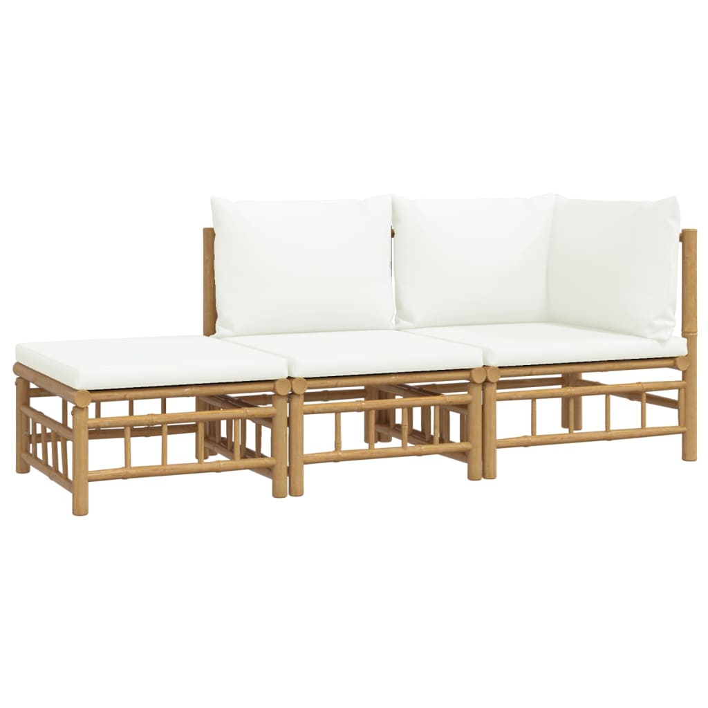 vidaXL 3 Piece Garden Lounge Set with Cream White Cushions  Bamboo