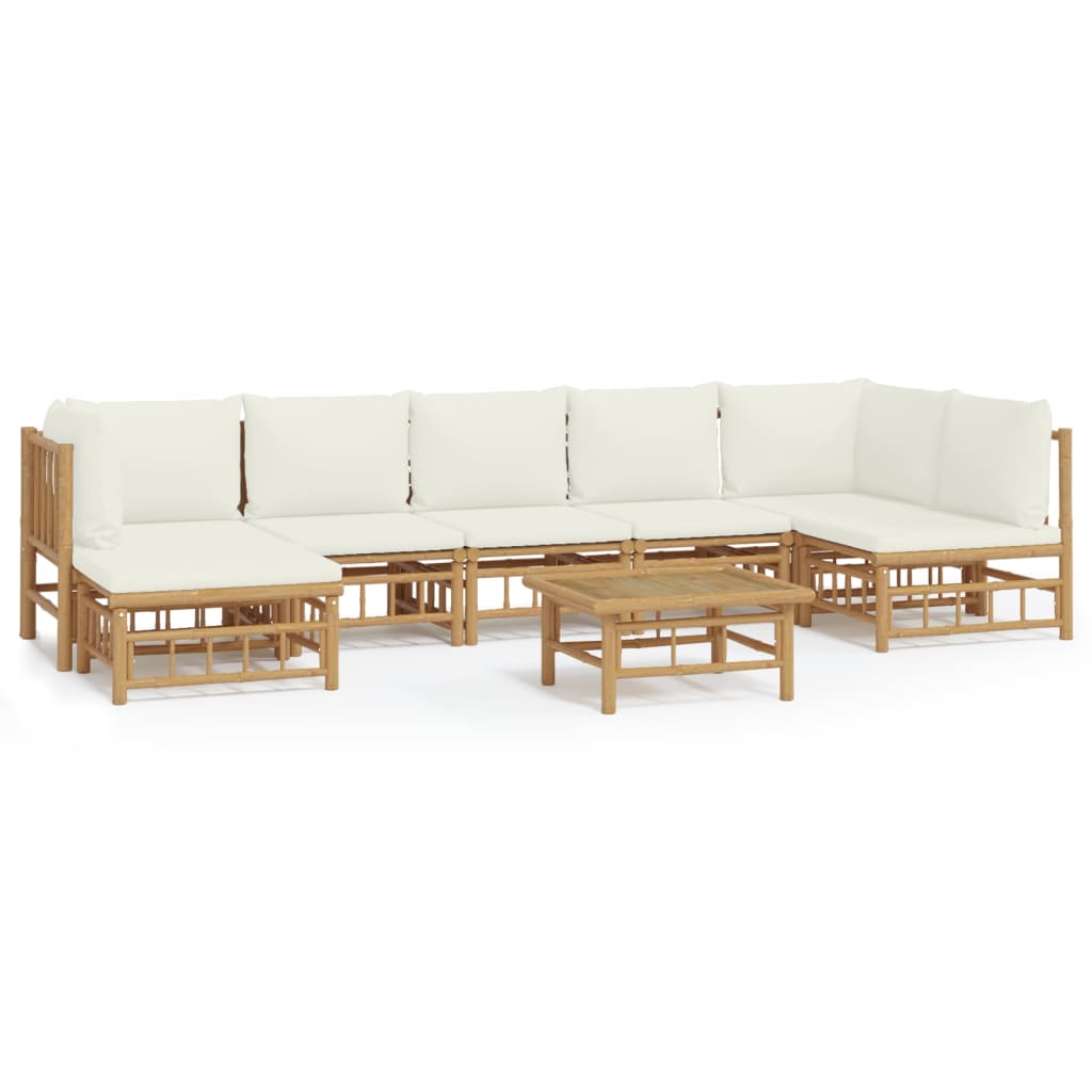 vidaXL 8 Piece Garden Lounge Set with Cream White Cushions  Bamboo