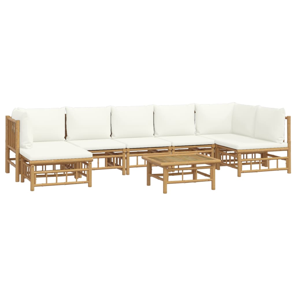 vidaXL 8 Piece Garden Lounge Set with Cream White Cushions  Bamboo