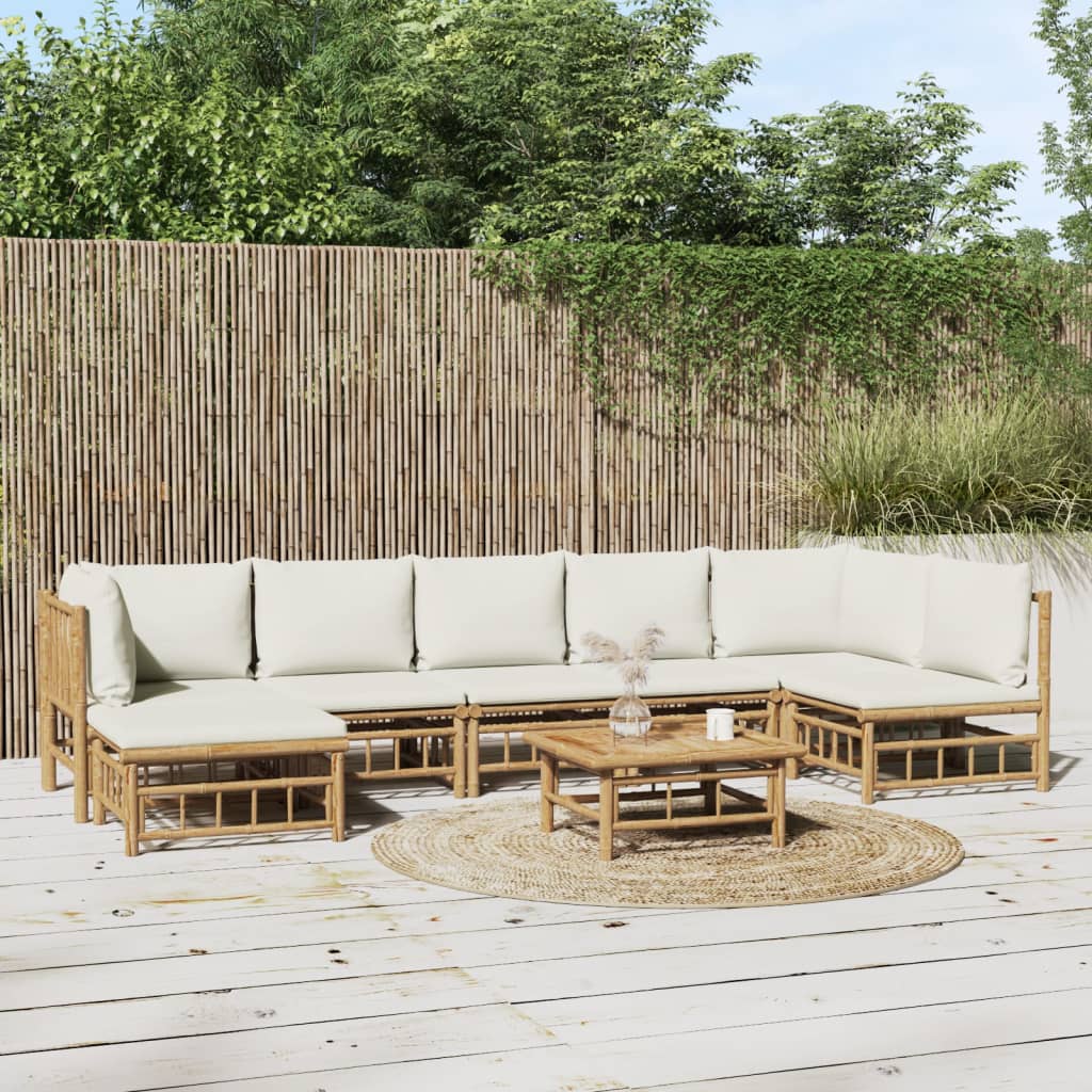 vidaXL 8 Piece Garden Lounge Set with Cream White Cushions  Bamboo