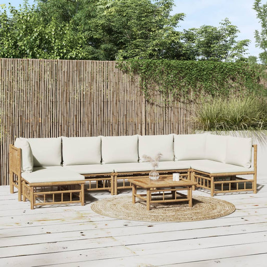 vidaXL 8 Piece Garden Lounge Set with Cream White Cushions  Bamboo
