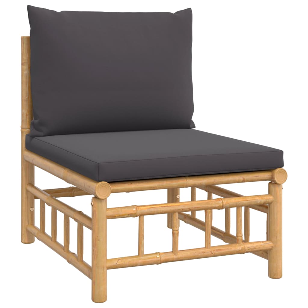 vidaXL 6 Piece Garden Lounge Set with Dark Grey Cushions  Bamboo