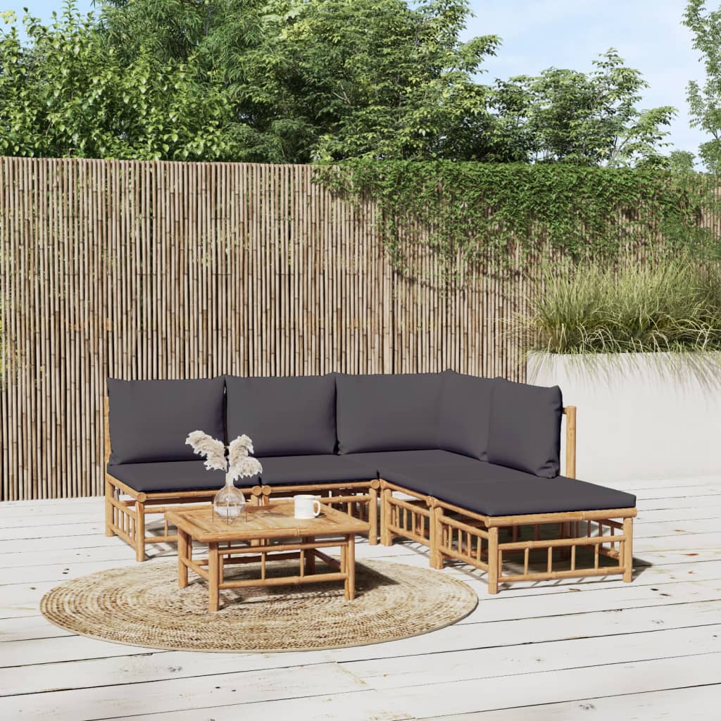 vidaXL 6 Piece Garden Lounge Set with Dark Grey Cushions  Bamboo