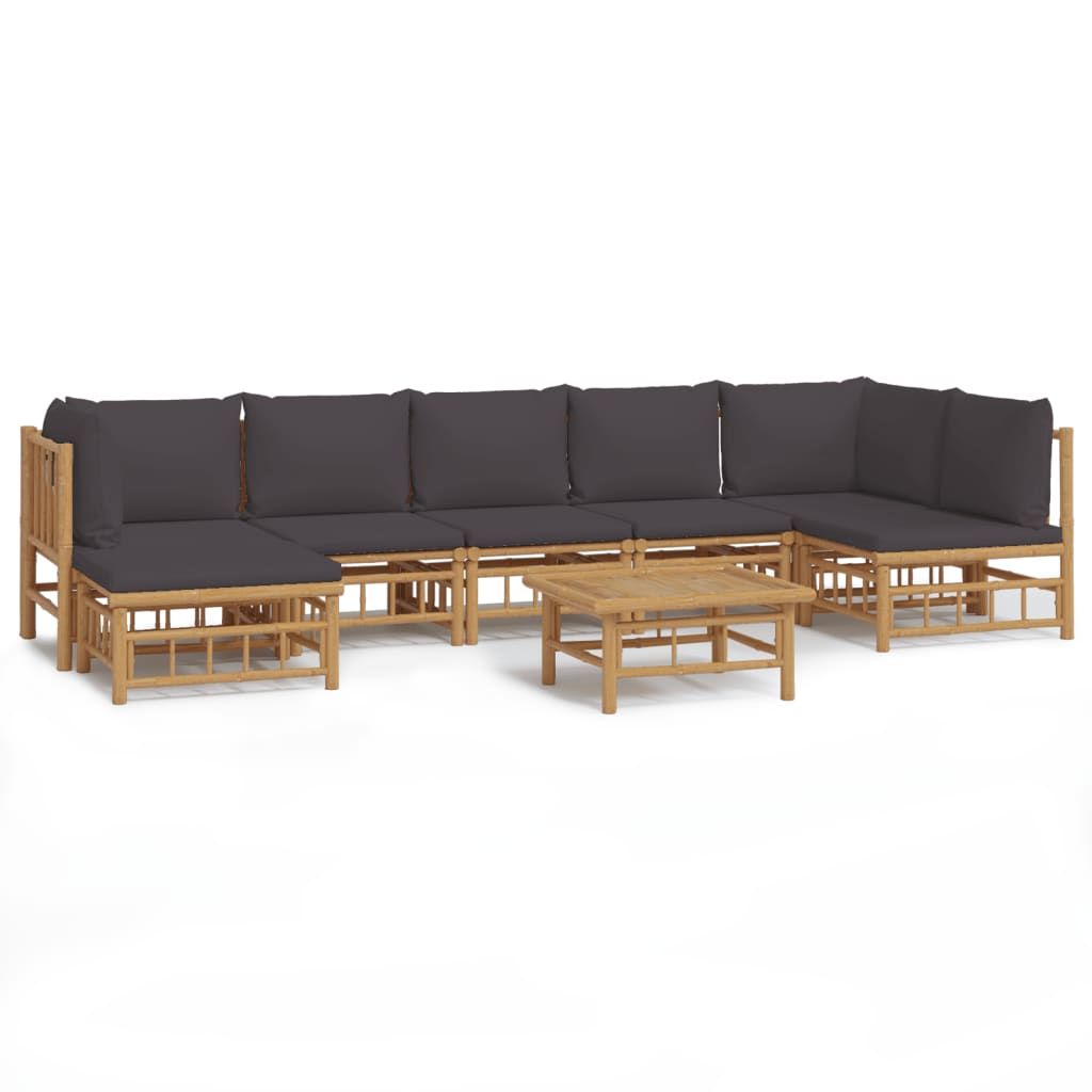 vidaXL 8 Piece Garden Lounge Set with Dark Grey Cushions  Bamboo