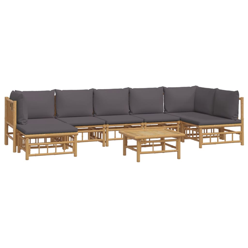 vidaXL 8 Piece Garden Lounge Set with Dark Grey Cushions  Bamboo