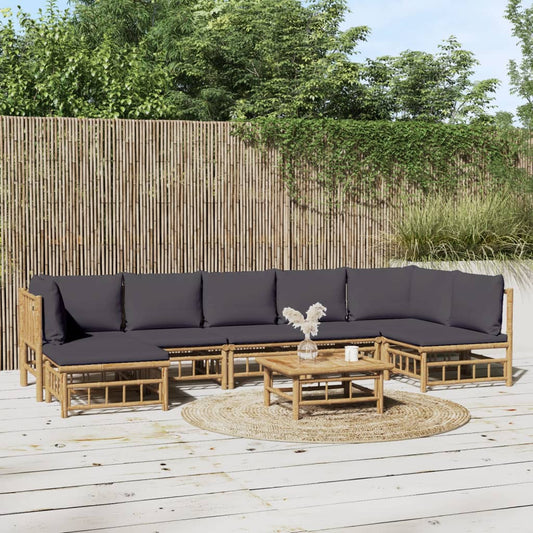 vidaXL 8 Piece Garden Lounge Set with Dark Grey Cushions  Bamboo