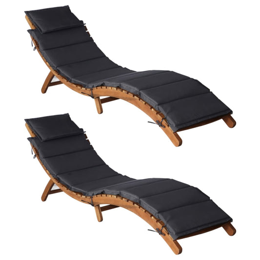 vidaXL Sun Loungers with Cushions 2 pcs Dark Grey Solid Wood Acacia