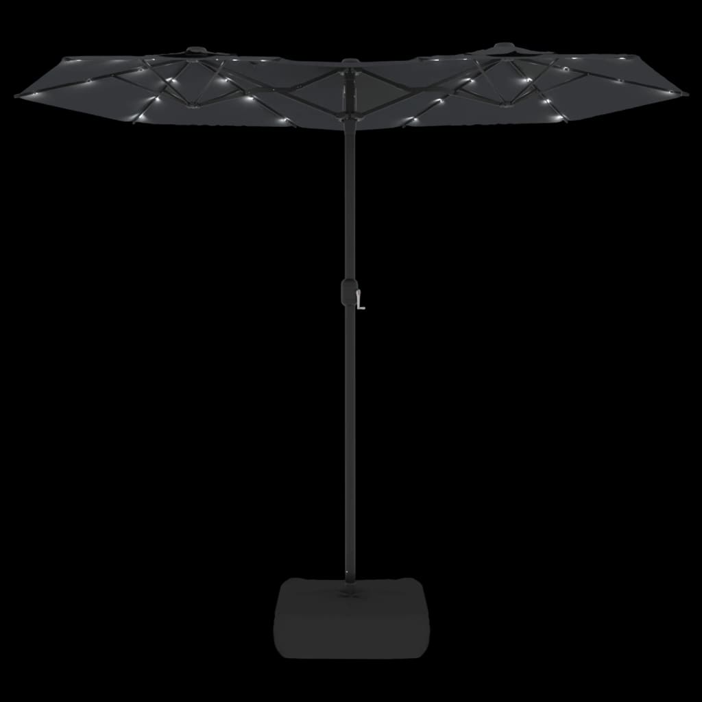 vidaXL Double-Head Garden Parasol with LEDs Black 316x240 cm