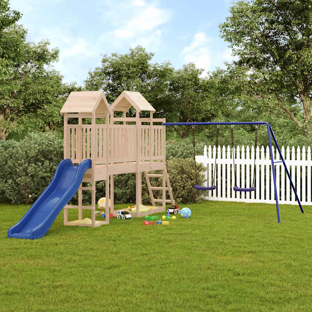 vidaXL Slide and Swings for Playhouse Blue Polypropylene