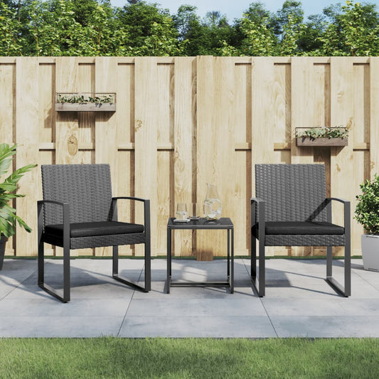 vidaXL 3 piece Garden Dining Set with Cushions Dark Grey PP Rattan