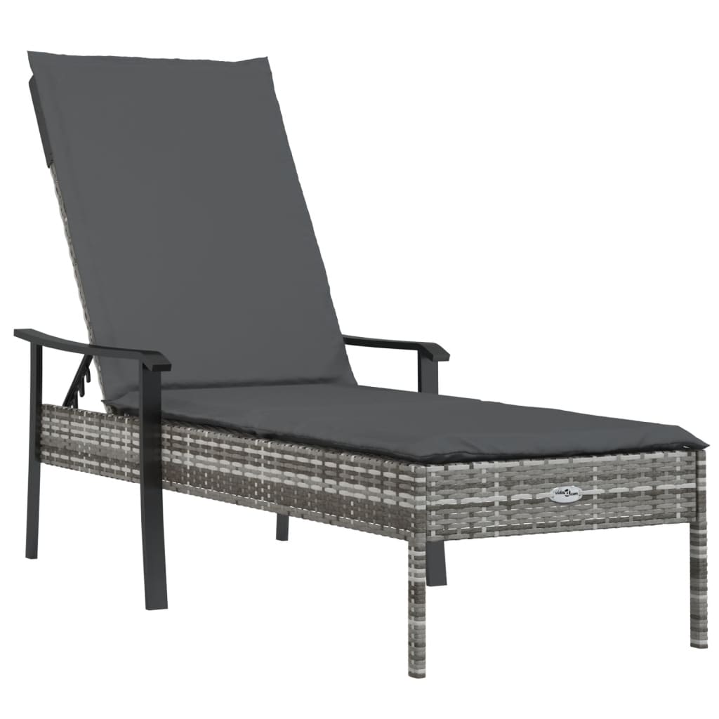 vidaXL Sun Lounger with Cushion Grey Poly Rattan
