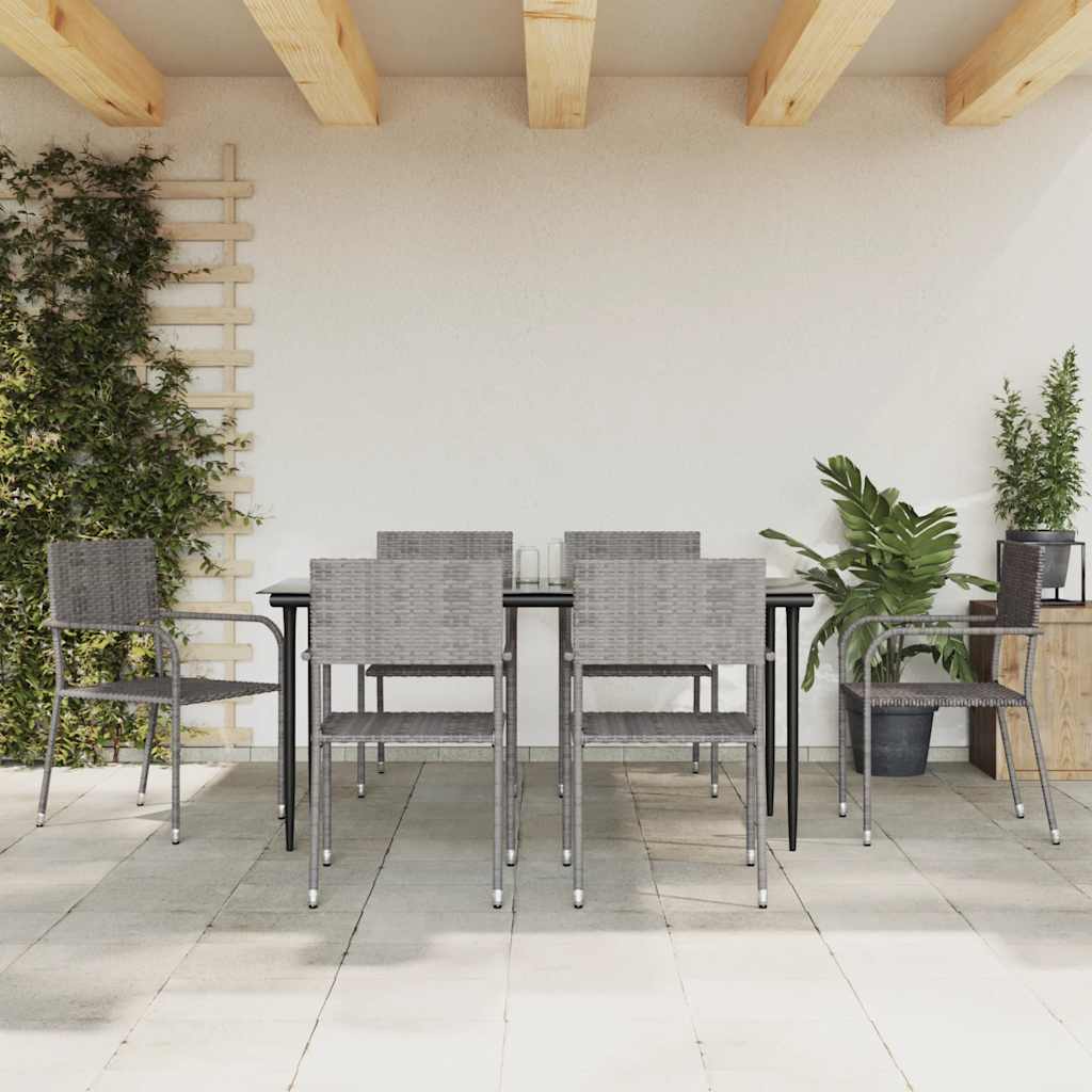 vidaXL 7 Piece Garden Dining Set Grey Poly Rattan