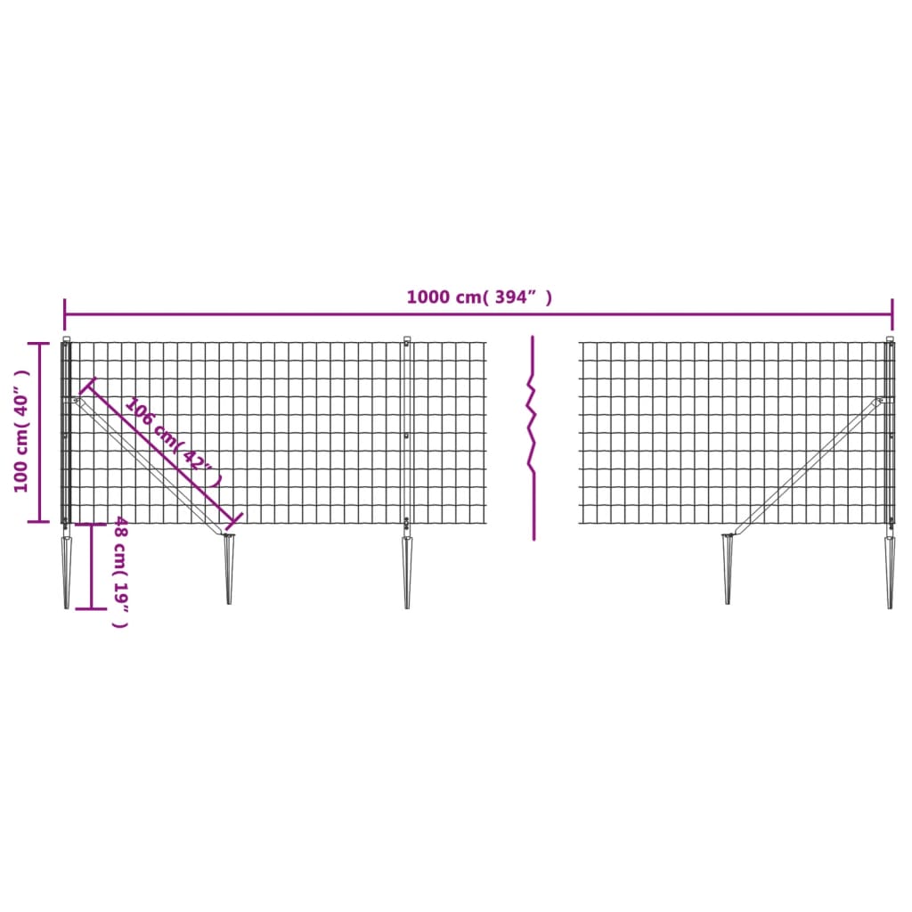 vidaXL Wire Mesh Fence with Spike Anchors Anthracite 1x10 m