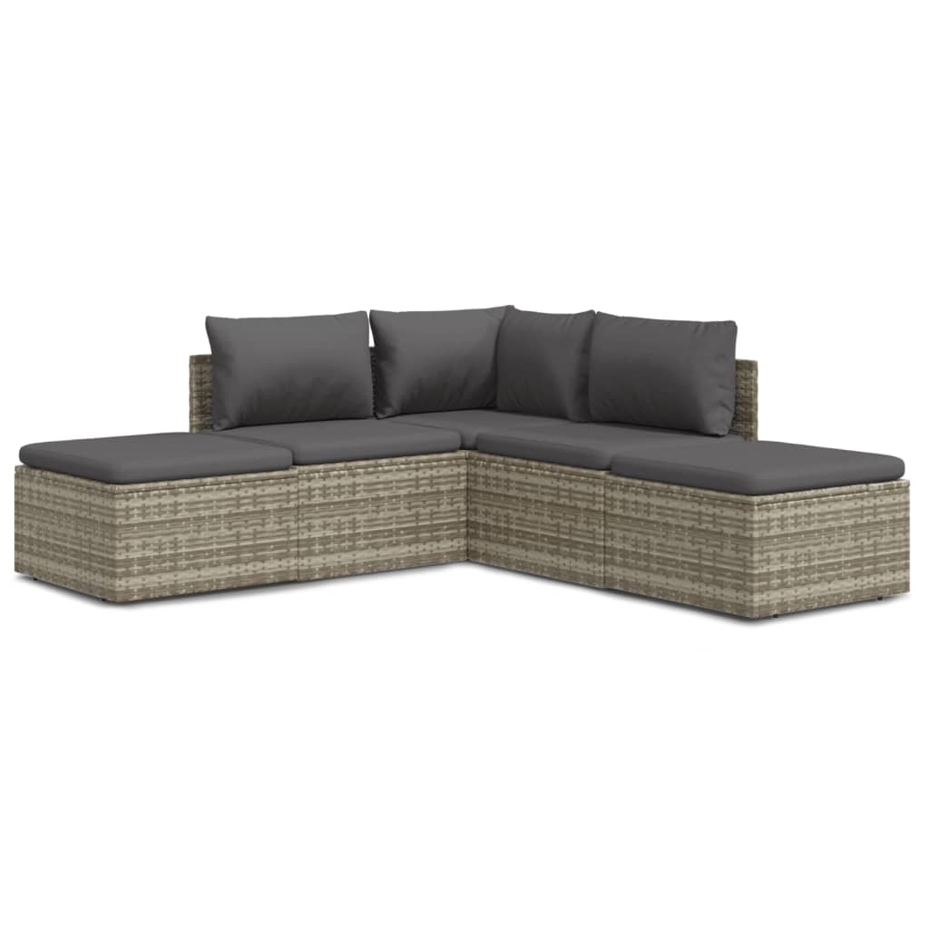 vidaXL 5 Piece Garden Lounge Set with Cushions Grey Poly Rattan
