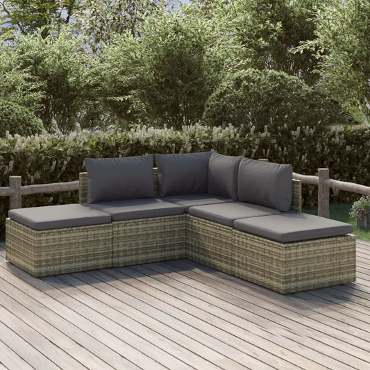 vidaXL 5 Piece Garden Lounge Set with Cushions Grey Poly Rattan