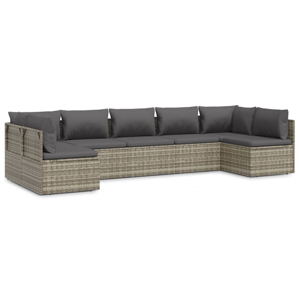 vidaXL 7 Piece Garden Lounge Set with Cushions Grey Poly Rattan