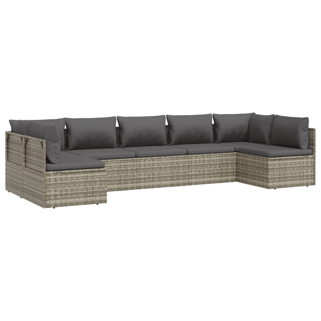 vidaXL 7 Piece Garden Lounge Set with Cushions Grey Poly Rattan