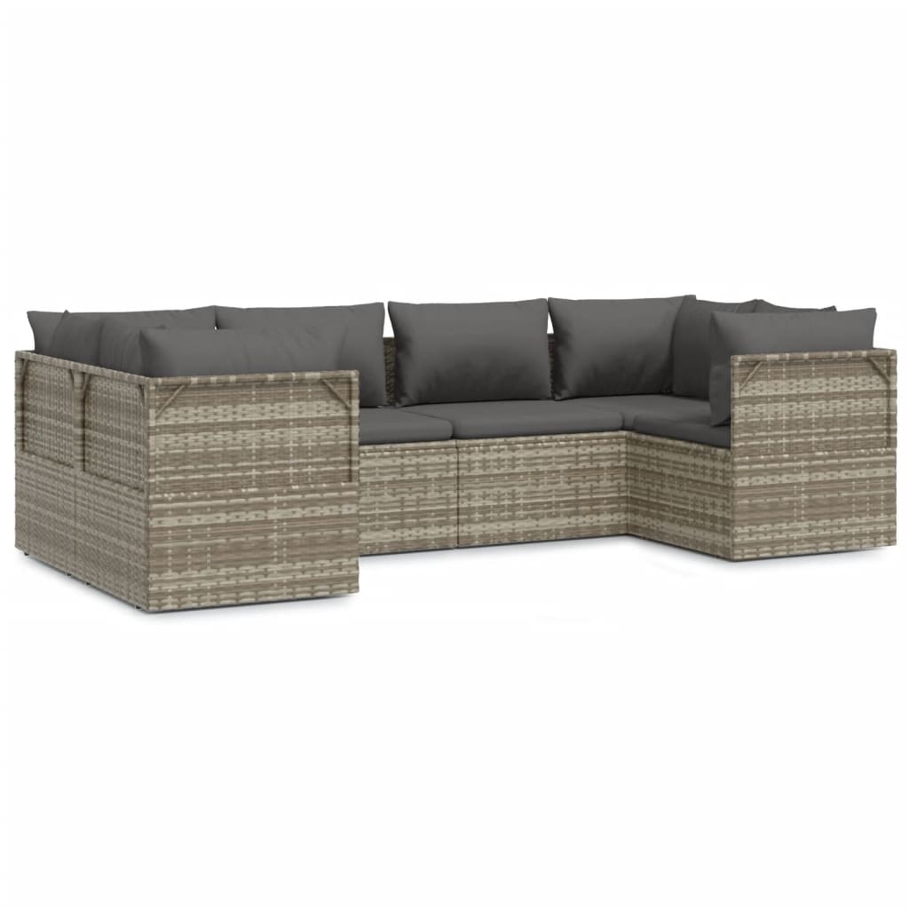 vidaXL 6 Piece Garden Lounge Set with Cushions Grey Poly Rattan