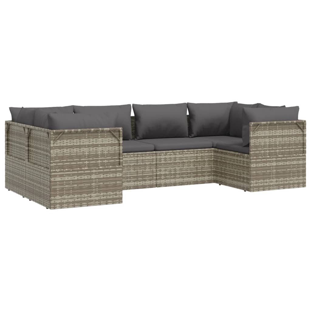 vidaXL 6 Piece Garden Lounge Set with Cushions Grey Poly Rattan
