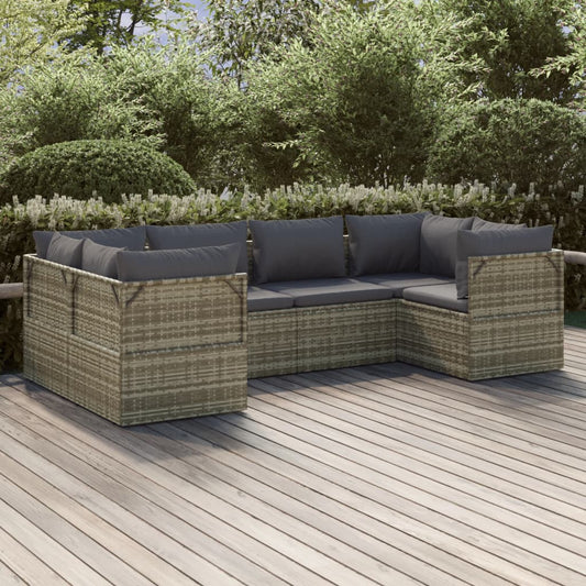 vidaXL 6 Piece Garden Lounge Set with Cushions Grey Poly Rattan