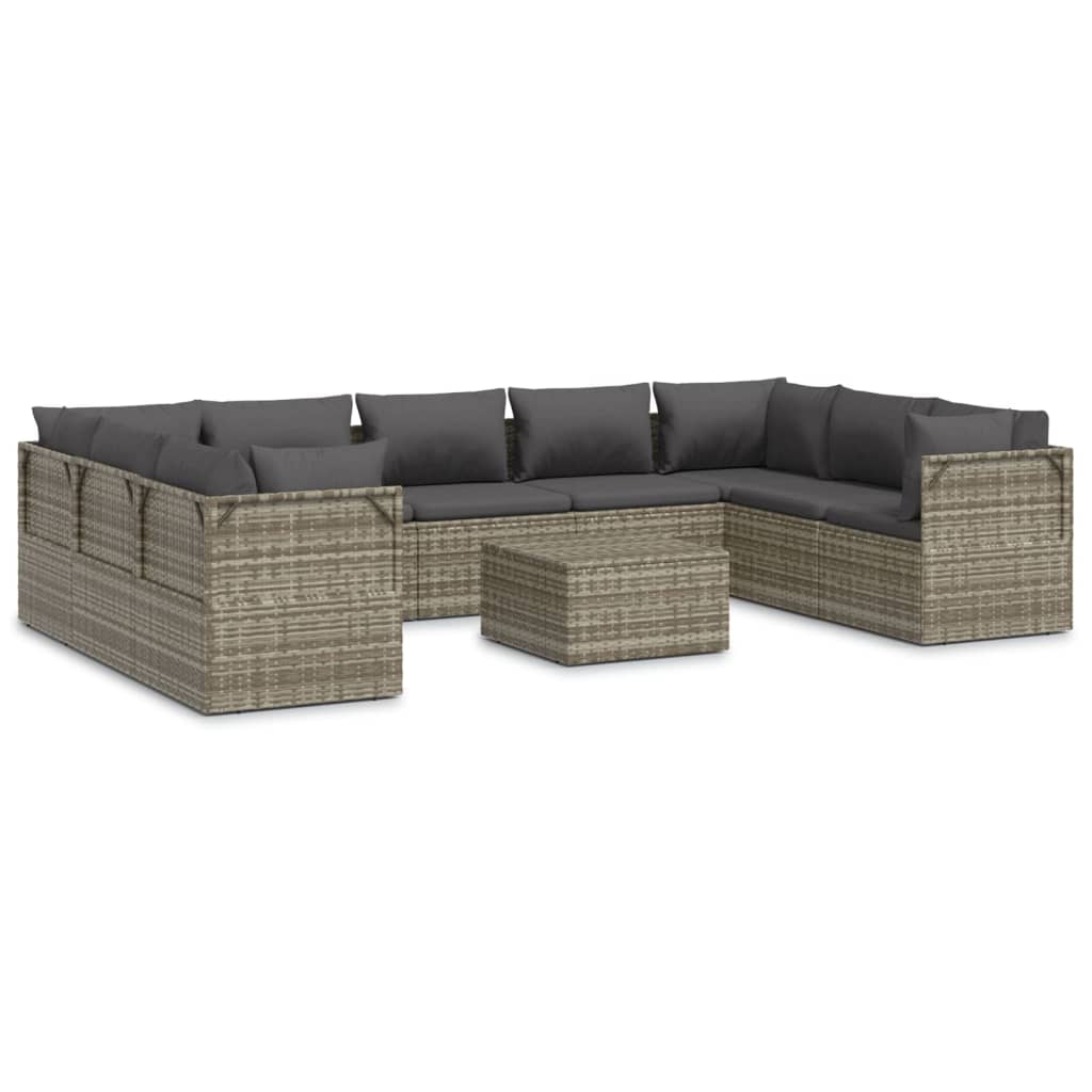 vidaXL 10 Piece Garden Lounge Set with Cushions Grey Poly Rattan
