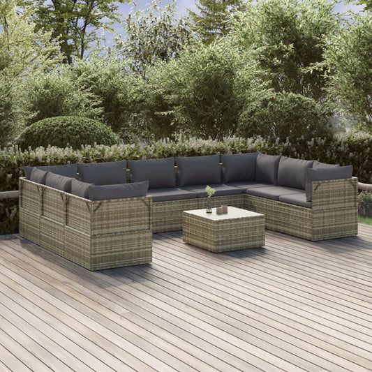 vidaXL 10 Piece Garden Lounge Set with Cushions Grey Poly Rattan