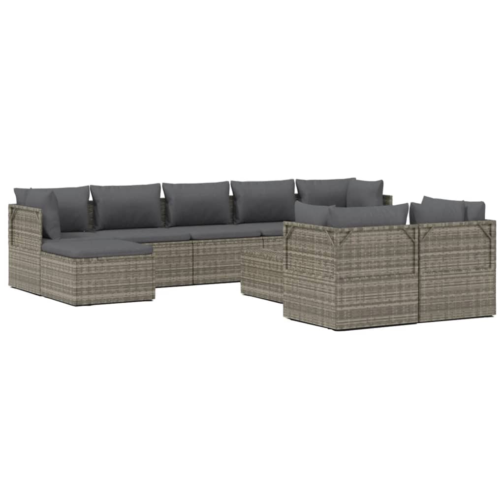 vidaXL 10 Piece Garden Lounge Set with Cushions Grey Poly Rattan