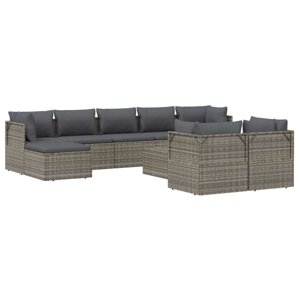 vidaXL 10 Piece Garden Lounge Set with Cushions Grey Poly Rattan