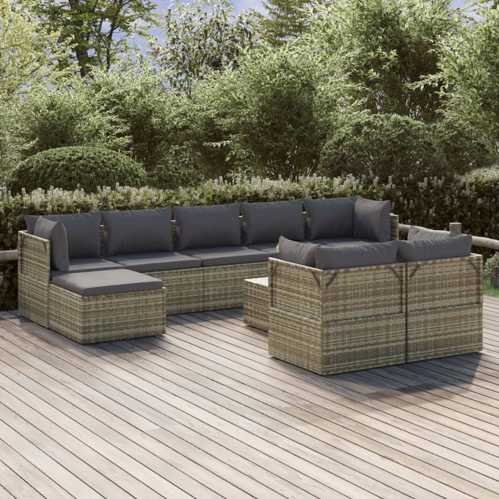 vidaXL 10 Piece Garden Lounge Set with Cushions Grey Poly Rattan