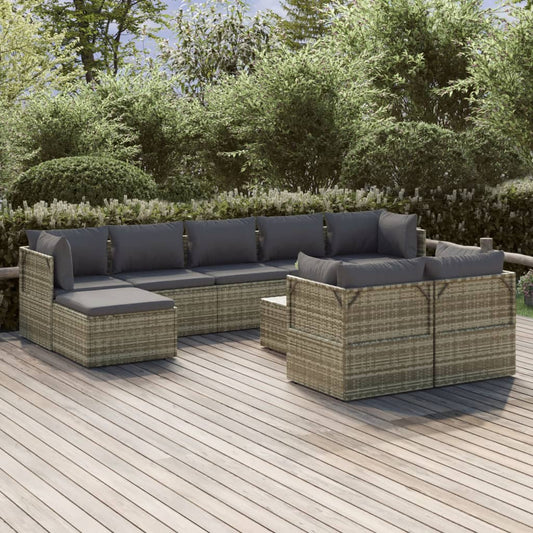 vidaXL 10 Piece Garden Lounge Set with Cushions Grey Poly Rattan