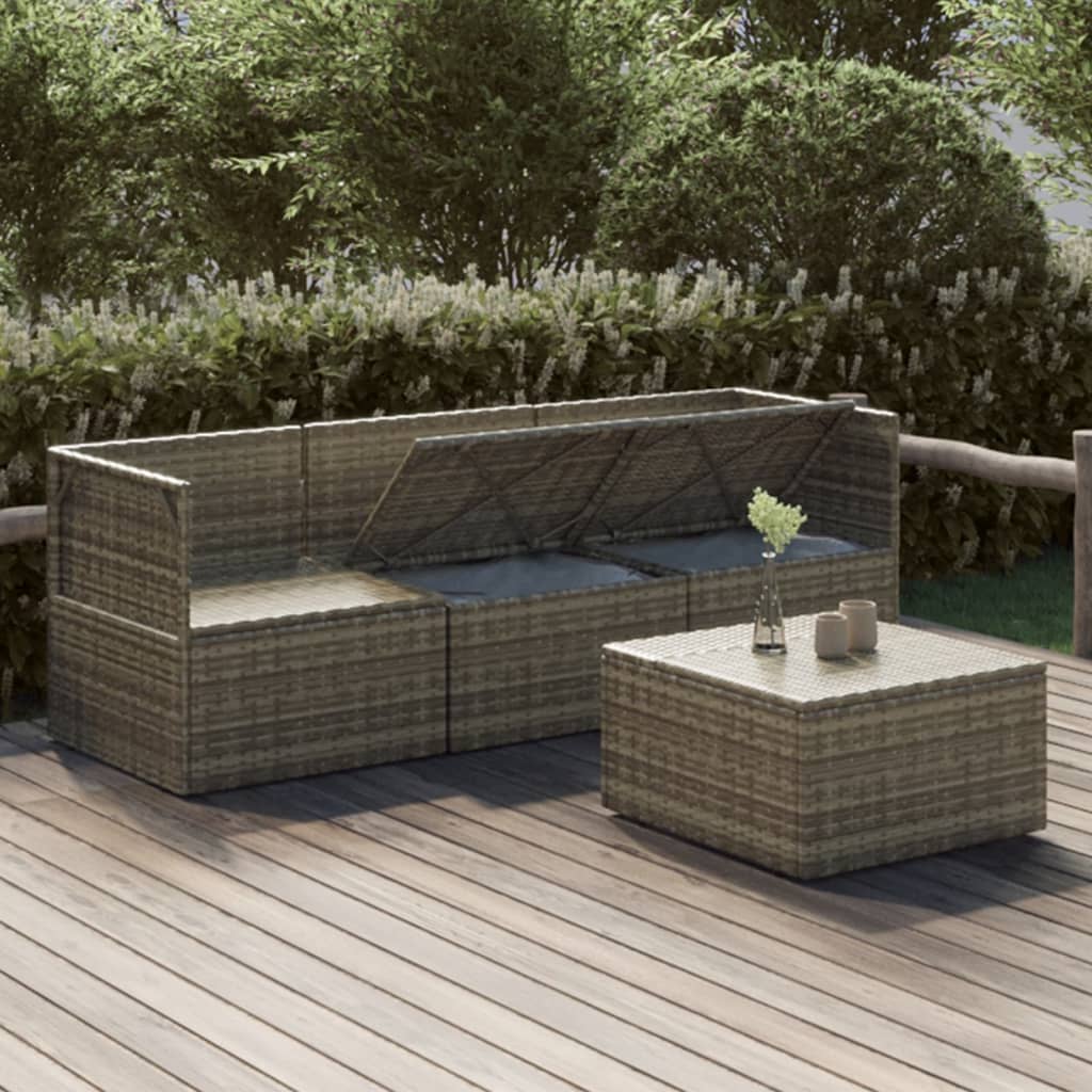 vidaXL 4 Piece Garden Lounge Set with Cushions Grey Poly Rattan