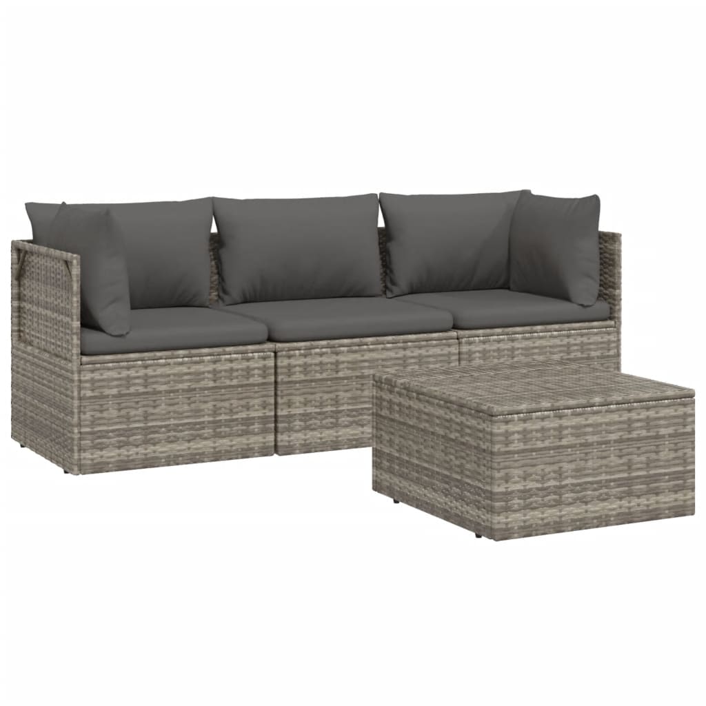 vidaXL 4 Piece Garden Lounge Set with Cushions Grey Poly Rattan