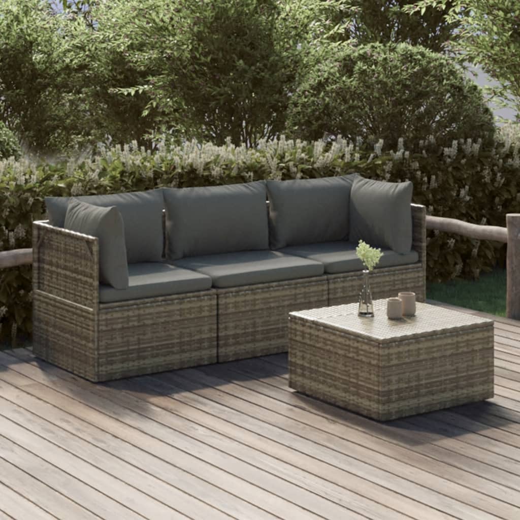 vidaXL 4 Piece Garden Lounge Set with Cushions Grey Poly Rattan