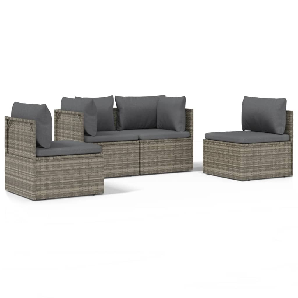 vidaXL 4 Piece Garden Lounge Set with Cushions Grey Poly Rattan