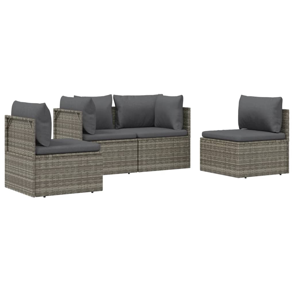 vidaXL 4 Piece Garden Lounge Set with Cushions Grey Poly Rattan