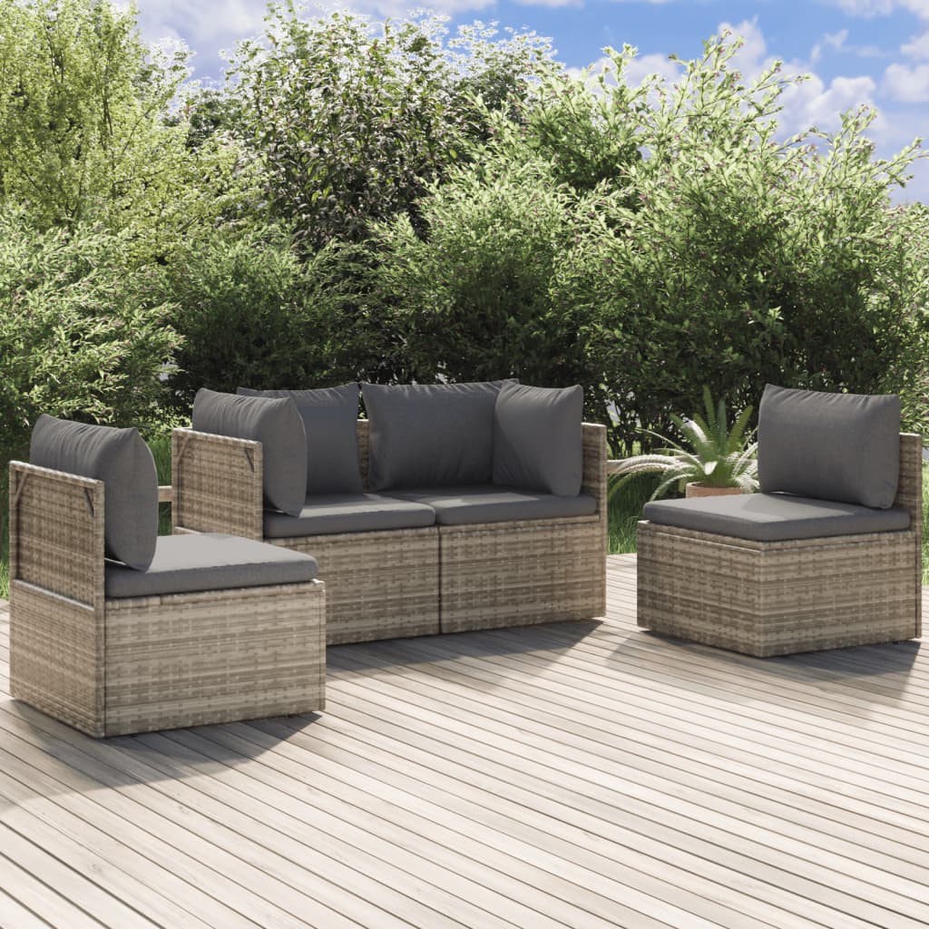 vidaXL 4 Piece Garden Lounge Set with Cushions Grey Poly Rattan