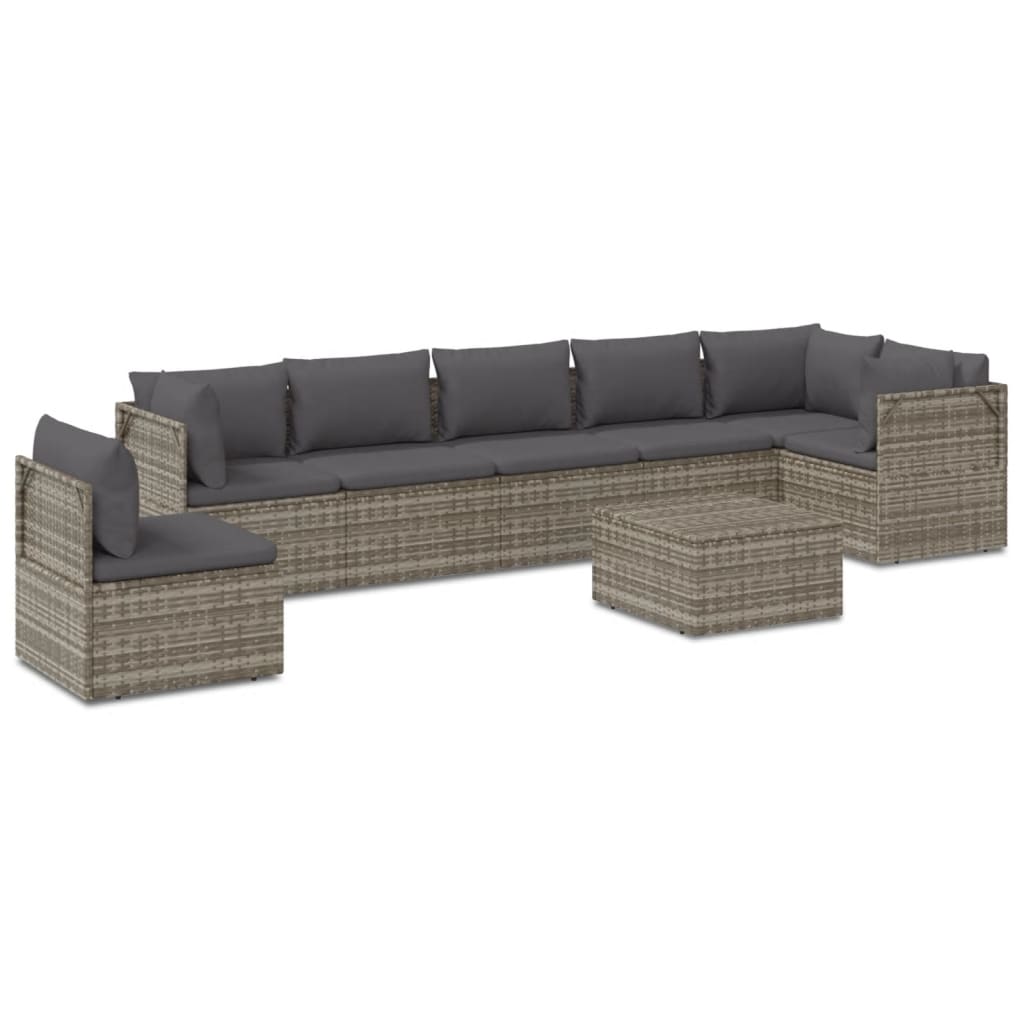 vidaXL 8 Piece Garden Lounge Set with Cushions Grey Poly Rattan