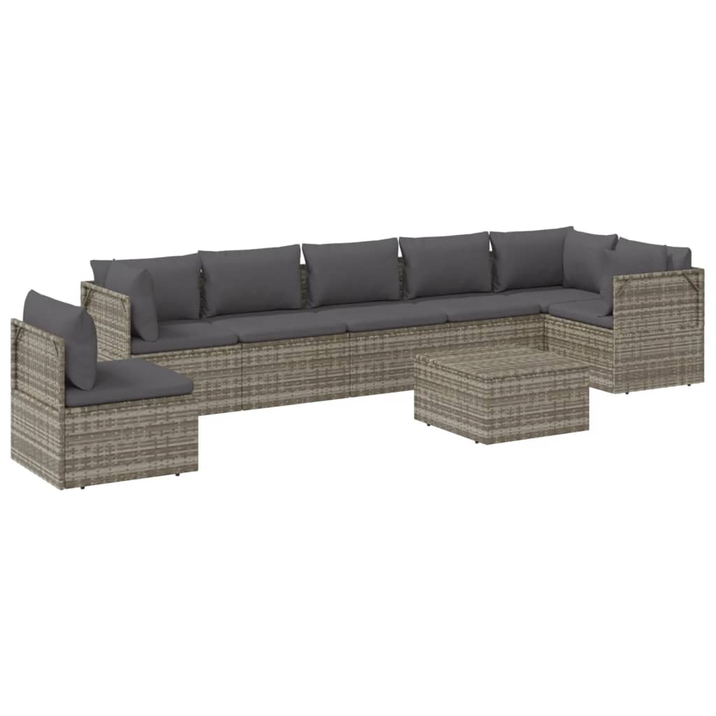 vidaXL 8 Piece Garden Lounge Set with Cushions Grey Poly Rattan