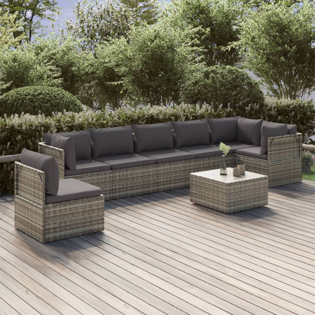 vidaXL 8 Piece Garden Lounge Set with Cushions Grey Poly Rattan