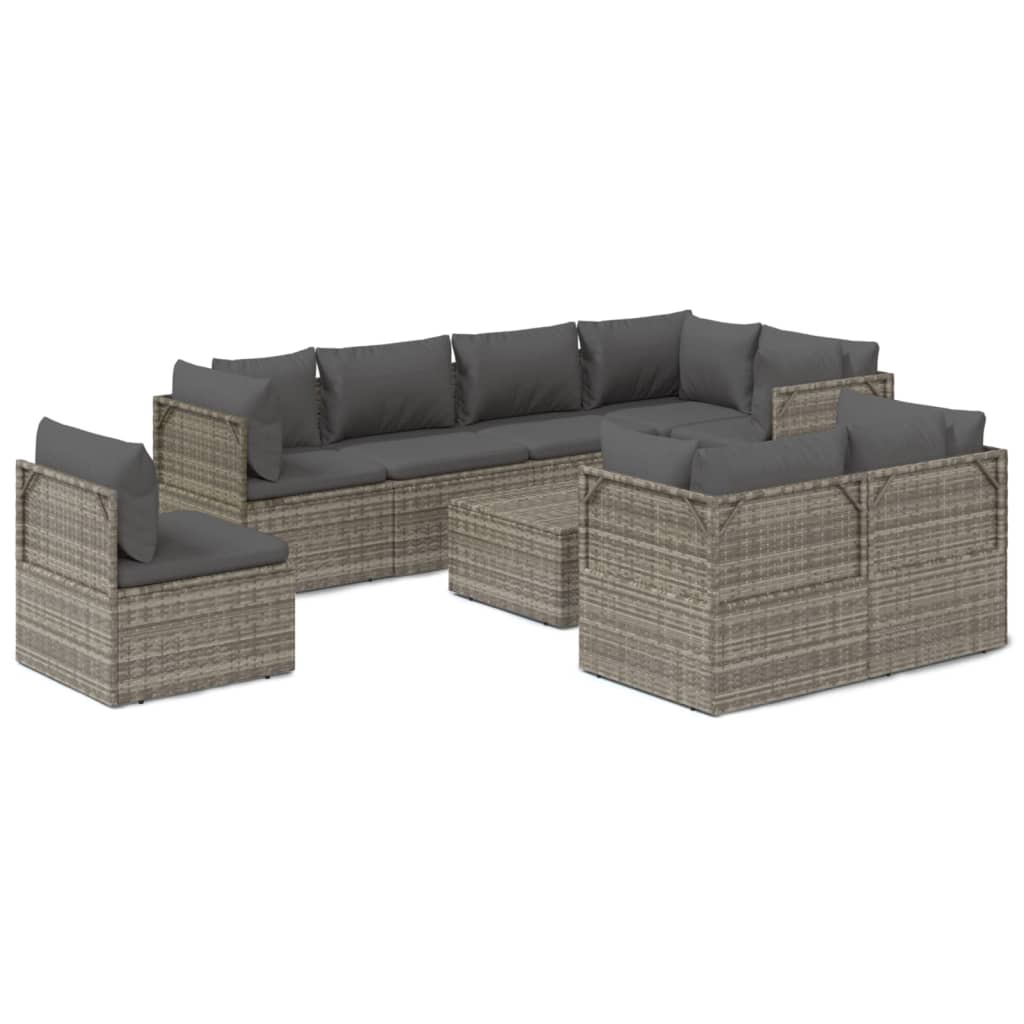 vidaXL 9 Piece Garden Lounge Set with Cushions Grey Poly Rattan