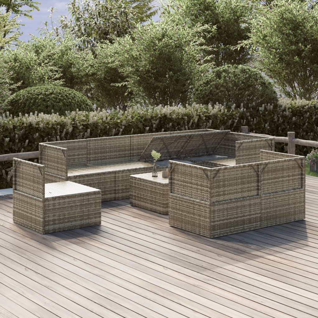 vidaXL 9 Piece Garden Lounge Set with Cushions Grey Poly Rattan